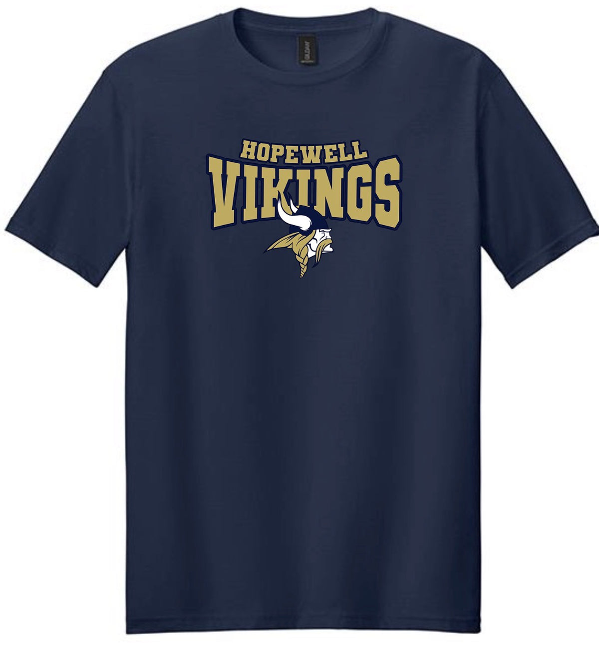 Navy Hopewell Vikings custom T-shirt with gold Vikings design